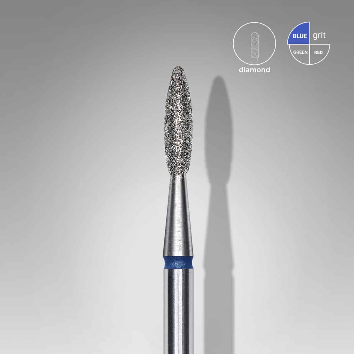 DIAMOND NAIL DRILL BIT, FLAME, BLUE, 2.1mm/8mm