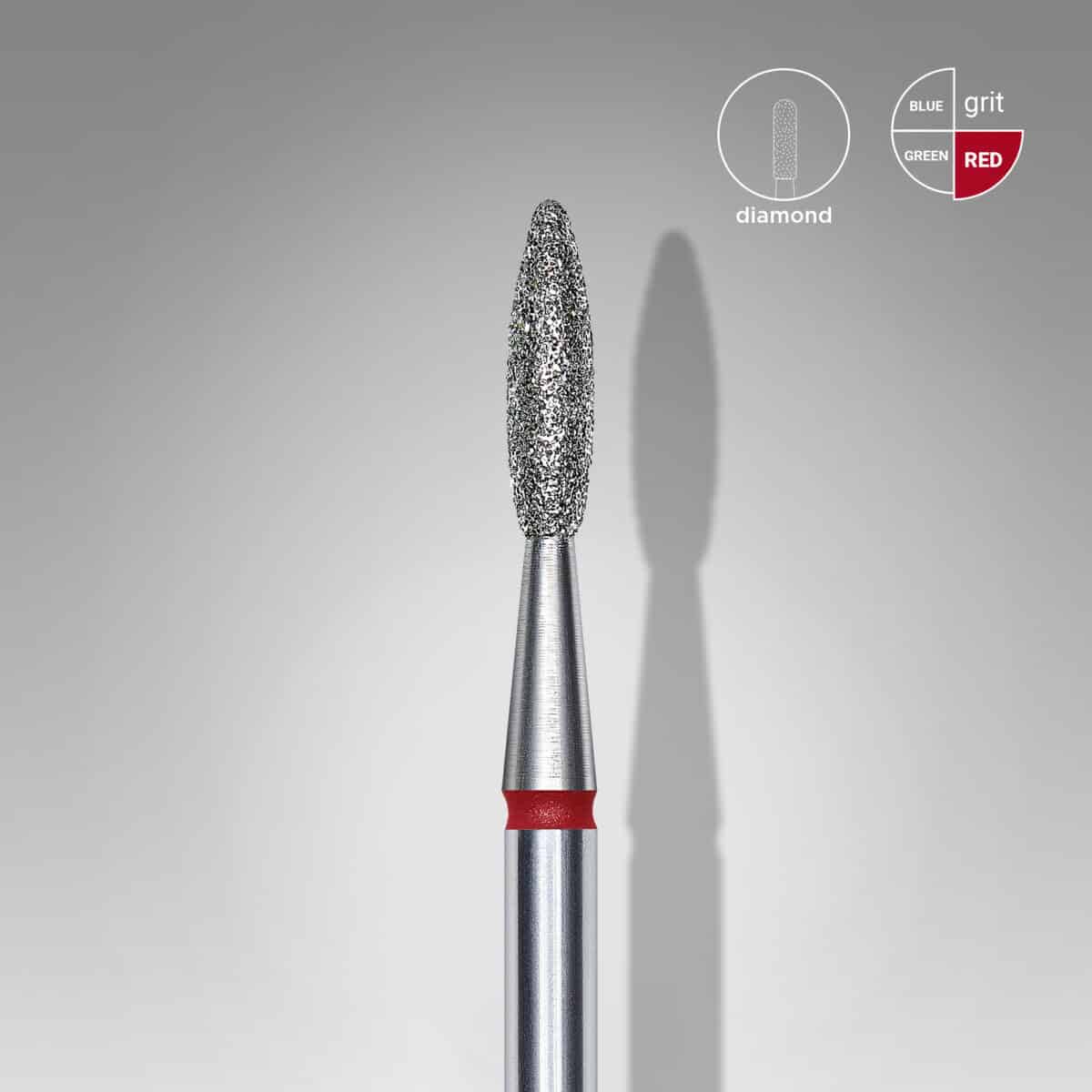 DIAMOND NAIL DRILL BIT, FLAME, RED, 2.1mm/8mm